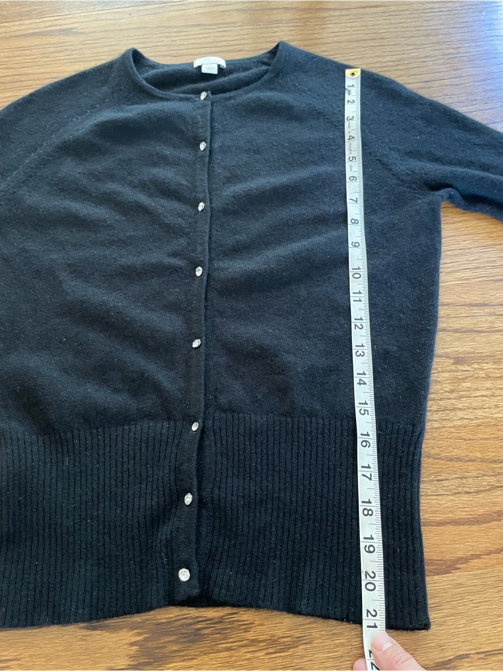 Black Cashmere Cardigan Sweater with Rhinestone Buttons Sz Small - Luxury Glam - Picture 10 of 12